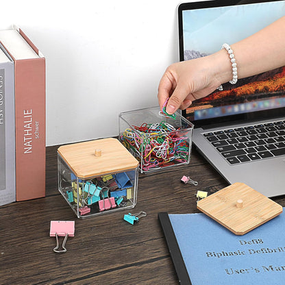 Stackable Paper Clip Holder with Bamboo Lid 2-Layer Paperclip Box