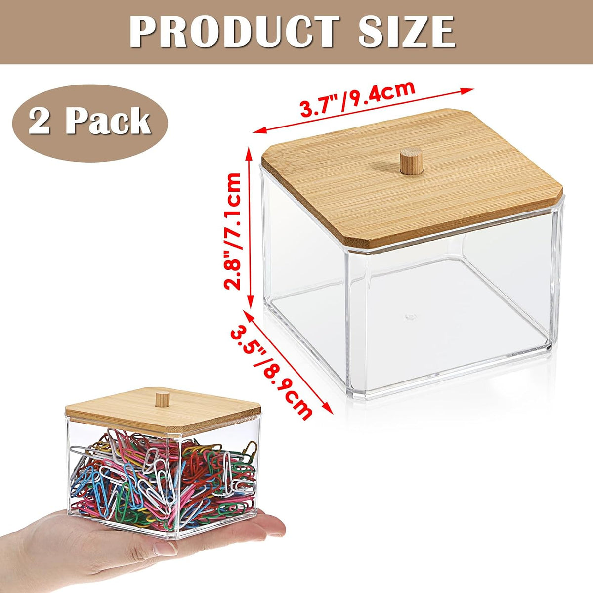 Stackable Paper Clip Holder with Bamboo Lid 2-Layer Paperclip Box