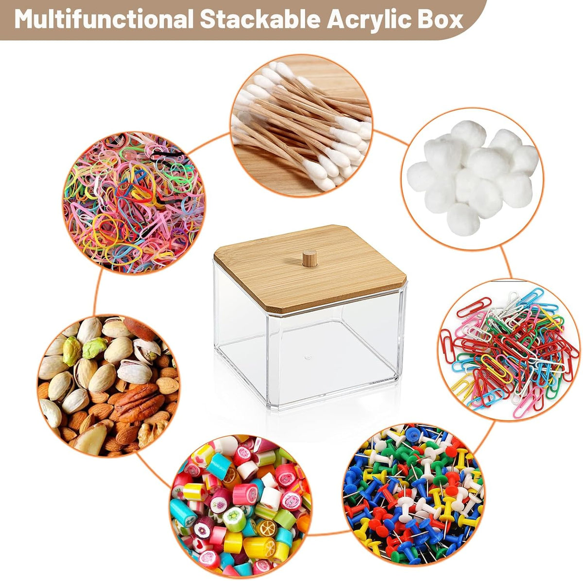Stackable Paper Clip Holder with Bamboo Lid 2-Layer Paperclip Box