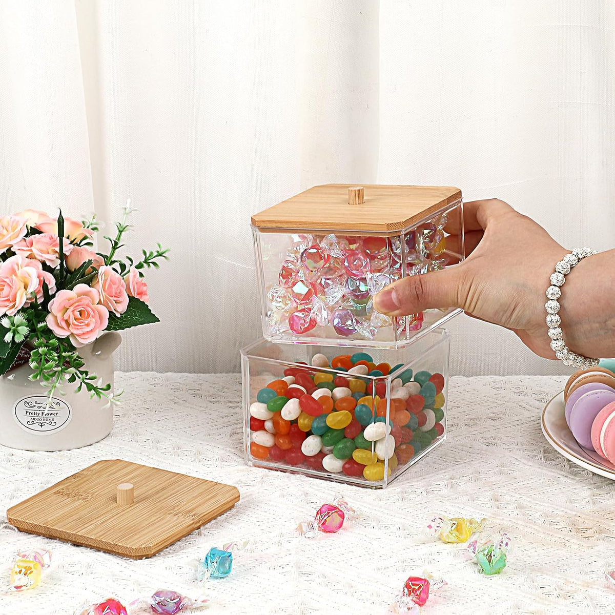 Stackable Paper Clip Holder with Bamboo Lid 2-Layer Paperclip Box