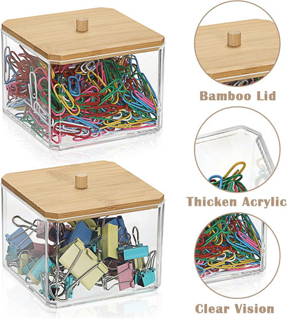 Stackable Paper Clip Holder with Bamboo Lid 2-Layer Paperclip Box