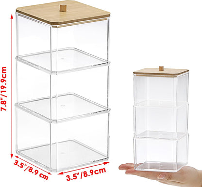 Stackable Paper Clip Holder with Bamboo Lid 2-Layer Paperclip Box