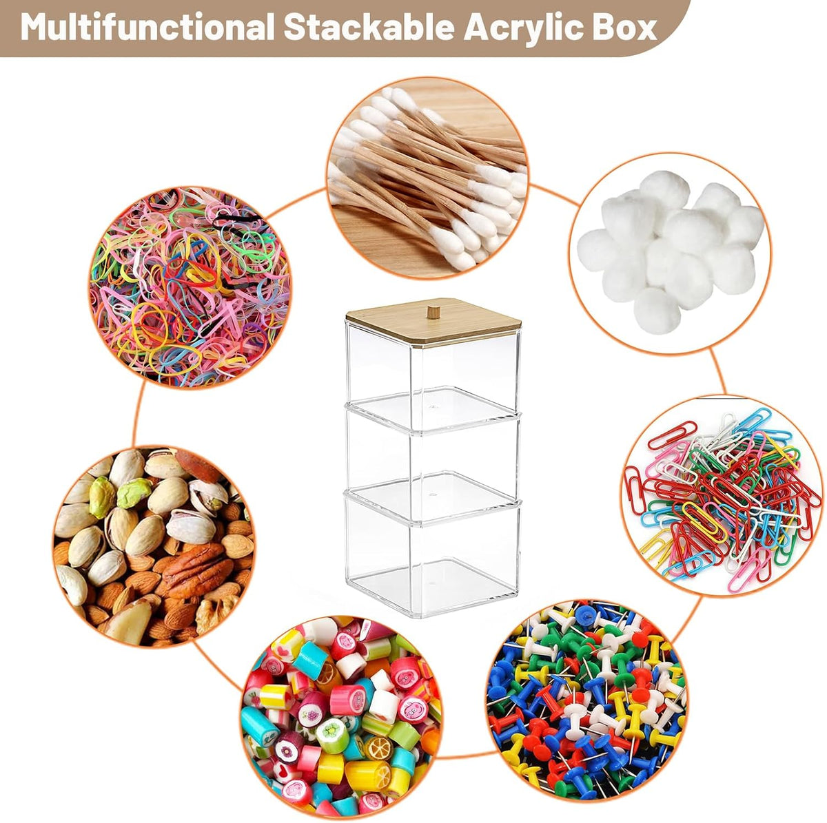 Stackable Paper Clip Holder with Bamboo Lid 2-Layer Paperclip Box