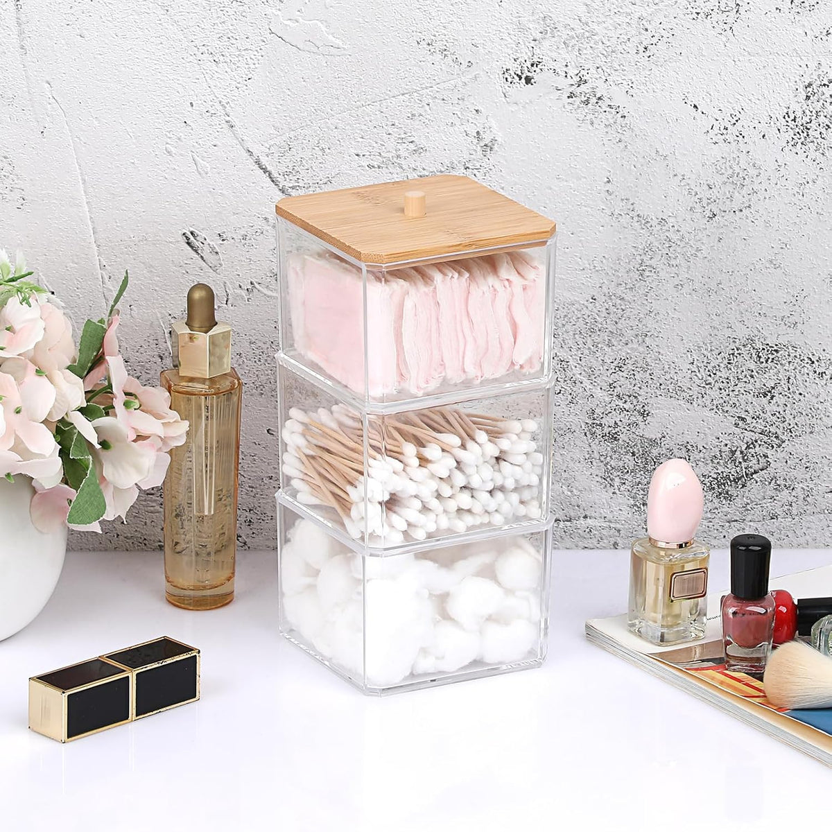 Stackable Paper Clip Holder with Bamboo Lid 2-Layer Paperclip Box
