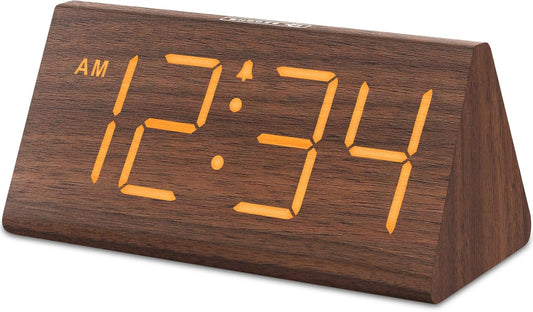 Wooden Digital Alarm Clock for Bedrooms Desk with Large Numbers