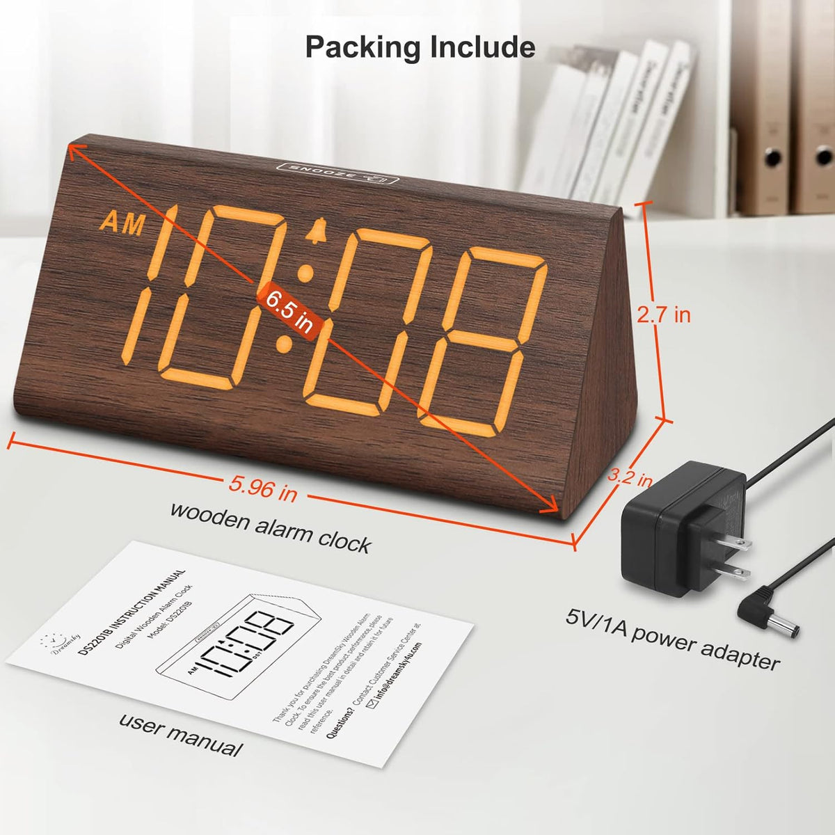 Wooden Digital Alarm Clock for Bedrooms Desk with Large Numbers