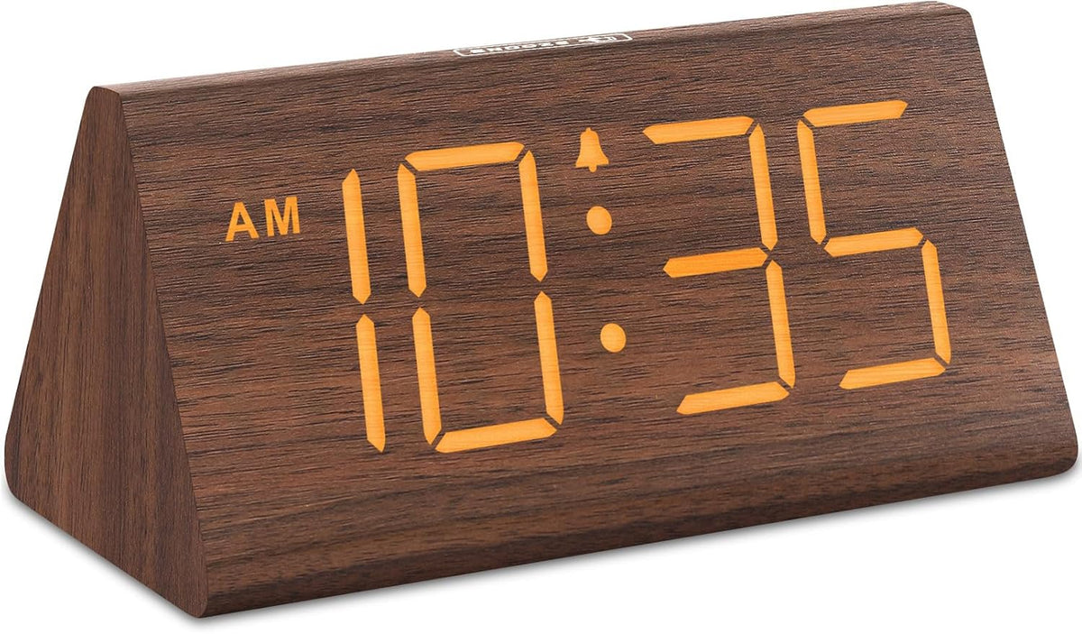 Wooden Digital Alarm Clock for Bedrooms Desk with Large Numbers