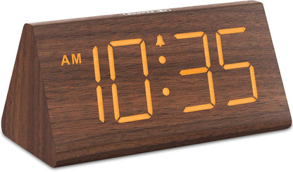 Wooden Digital Alarm Clock for Bedrooms Desk with Large Numbers