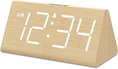 Wooden Digital Alarm Clock for Bedrooms Desk with Large Numbers
