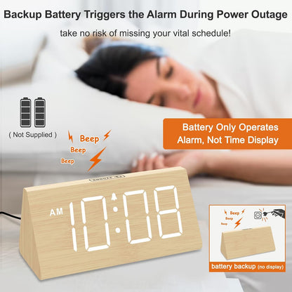 Wooden Digital Alarm Clock for Bedrooms Desk with Large Numbers