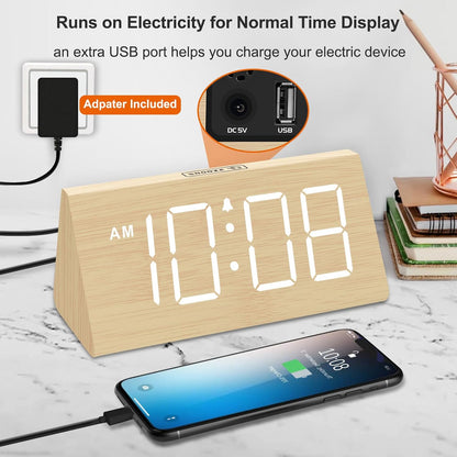 Wooden Digital Alarm Clock for Bedrooms Desk with Large Numbers