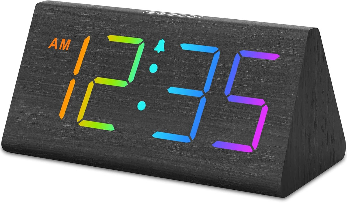 Wooden Digital Alarm Clock for Bedrooms Desk with Large Numbers