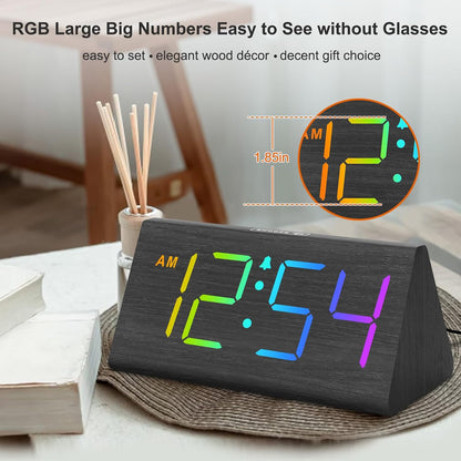Wooden Digital Alarm Clock for Bedrooms Desk with Large Numbers
