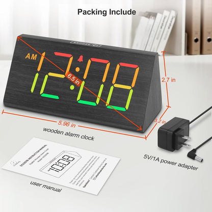 Wooden Digital Alarm Clock for Bedrooms Desk with Large Numbers