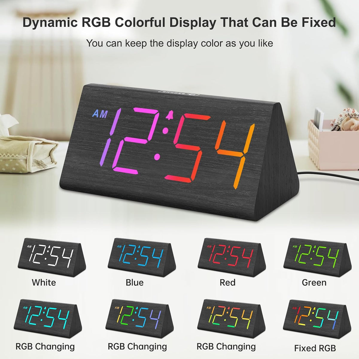Wooden Digital Alarm Clock for Bedrooms Desk with Large Numbers