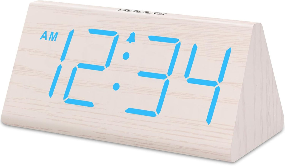 Wooden Digital Alarm Clock for Bedrooms Desk with Large Numbers