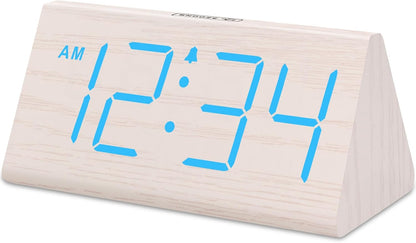 Wooden Digital Alarm Clock for Bedrooms Desk with Large Numbers