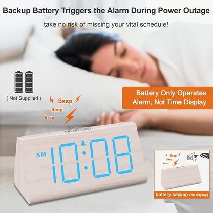 Wooden Digital Alarm Clock for Bedrooms Desk with Large Numbers