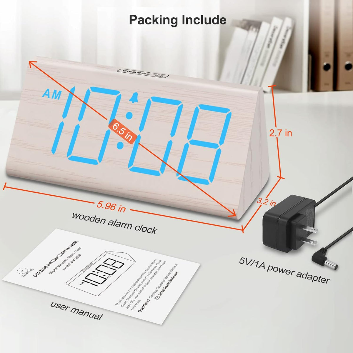 Wooden Digital Alarm Clock for Bedrooms Desk with Large Numbers