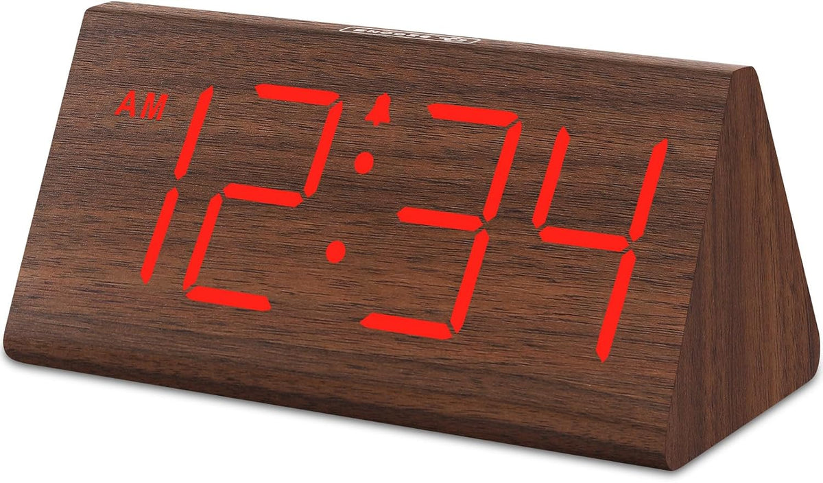 Wooden Digital Alarm Clock for Bedrooms Desk with Large Numbers