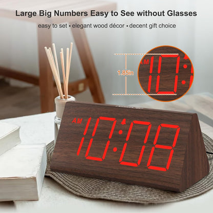 Wooden Digital Alarm Clock for Bedrooms Desk with Large Numbers