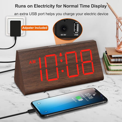 Wooden Digital Alarm Clock for Bedrooms Desk with Large Numbers
