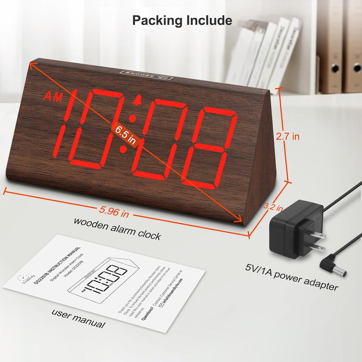 Wooden Digital Alarm Clock for Bedrooms Desk with Large Numbers