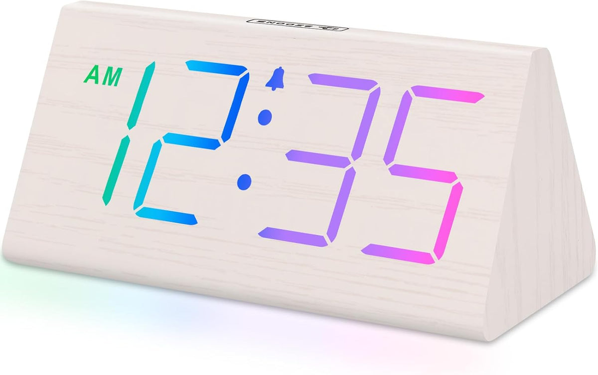 Wooden Digital Alarm Clock for Bedrooms Desk with Large Numbers