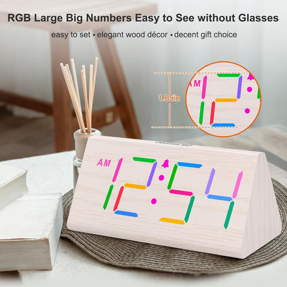 Wooden Digital Alarm Clock for Bedrooms Desk with Large Numbers