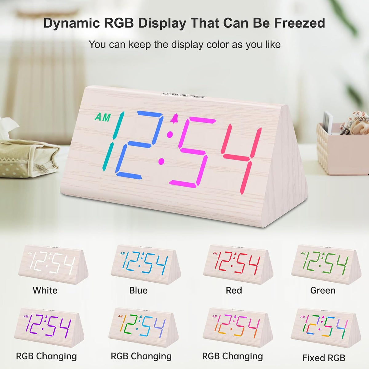 Wooden Digital Alarm Clock for Bedrooms Desk with Large Numbers