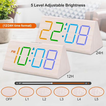 Wooden Digital Alarm Clock for Bedrooms Desk with Large Numbers