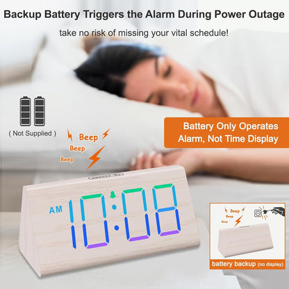 Wooden Digital Alarm Clock for Bedrooms Desk with Large Numbers