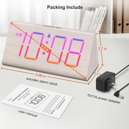 Wooden Digital Alarm Clock for Bedrooms Desk with Large Numbers