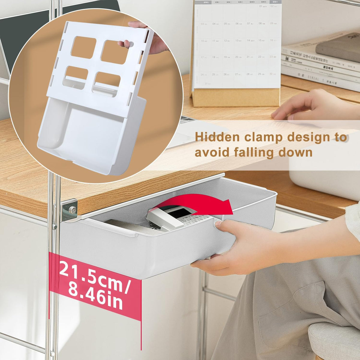 Under Desk Drawer for Stationery, Adhesive Slide Out, Large