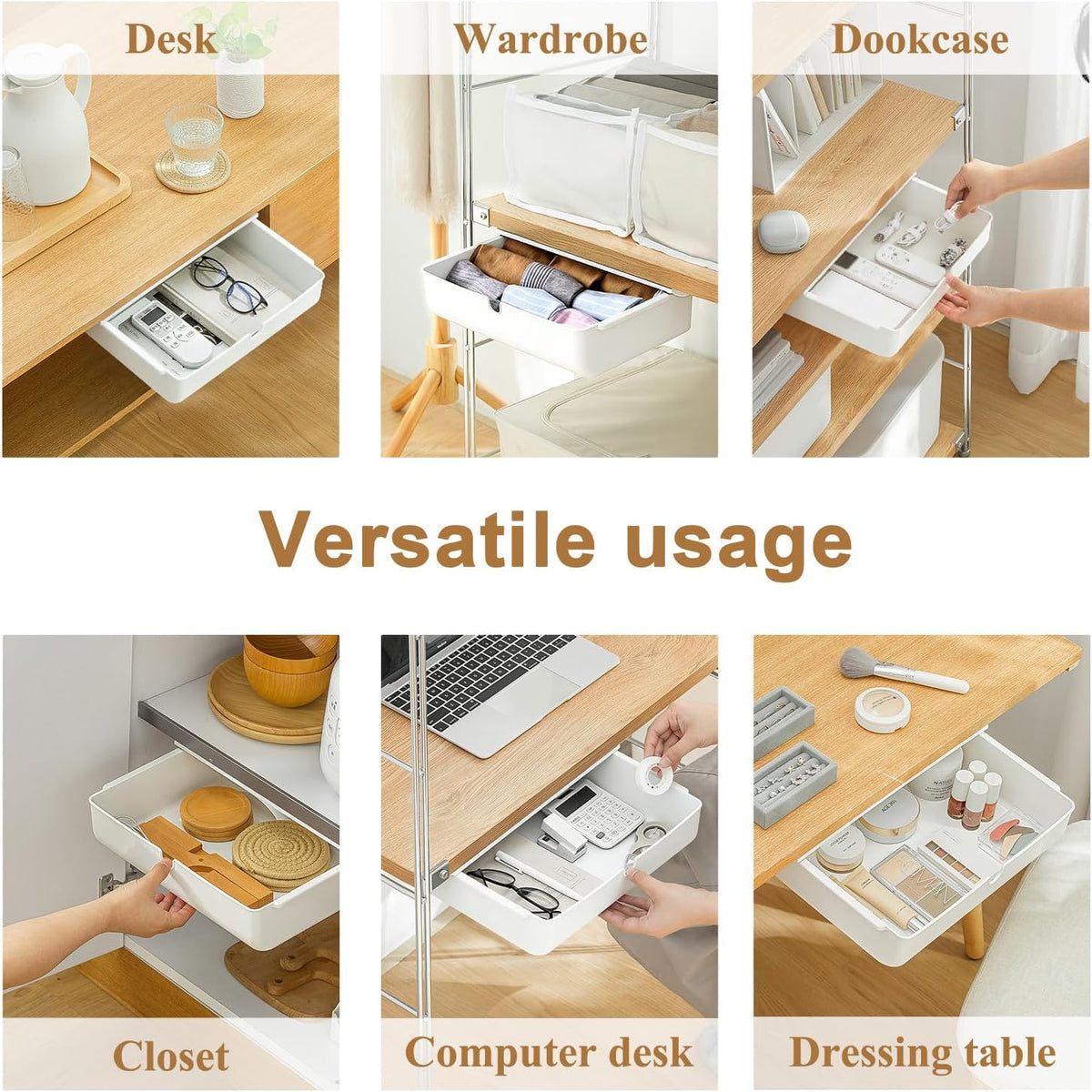 Under Desk Drawer for Stationery, Adhesive Slide Out, Large