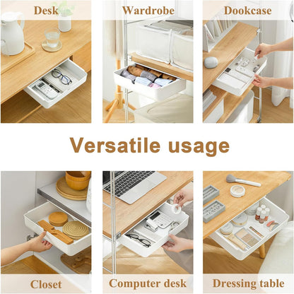 Under Desk Drawer for Stationery, Adhesive Slide Out, Large