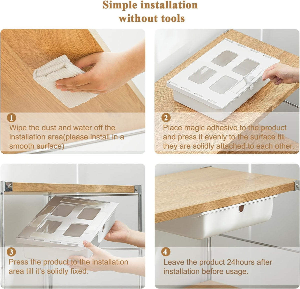Under Desk Drawer for Stationery, Adhesive Slide Out, Large