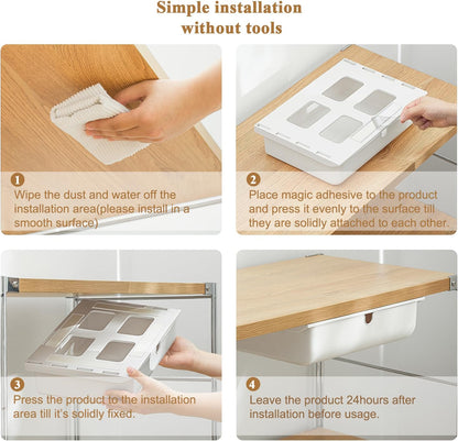Under Desk Drawer for Stationery, Adhesive Slide Out, Large