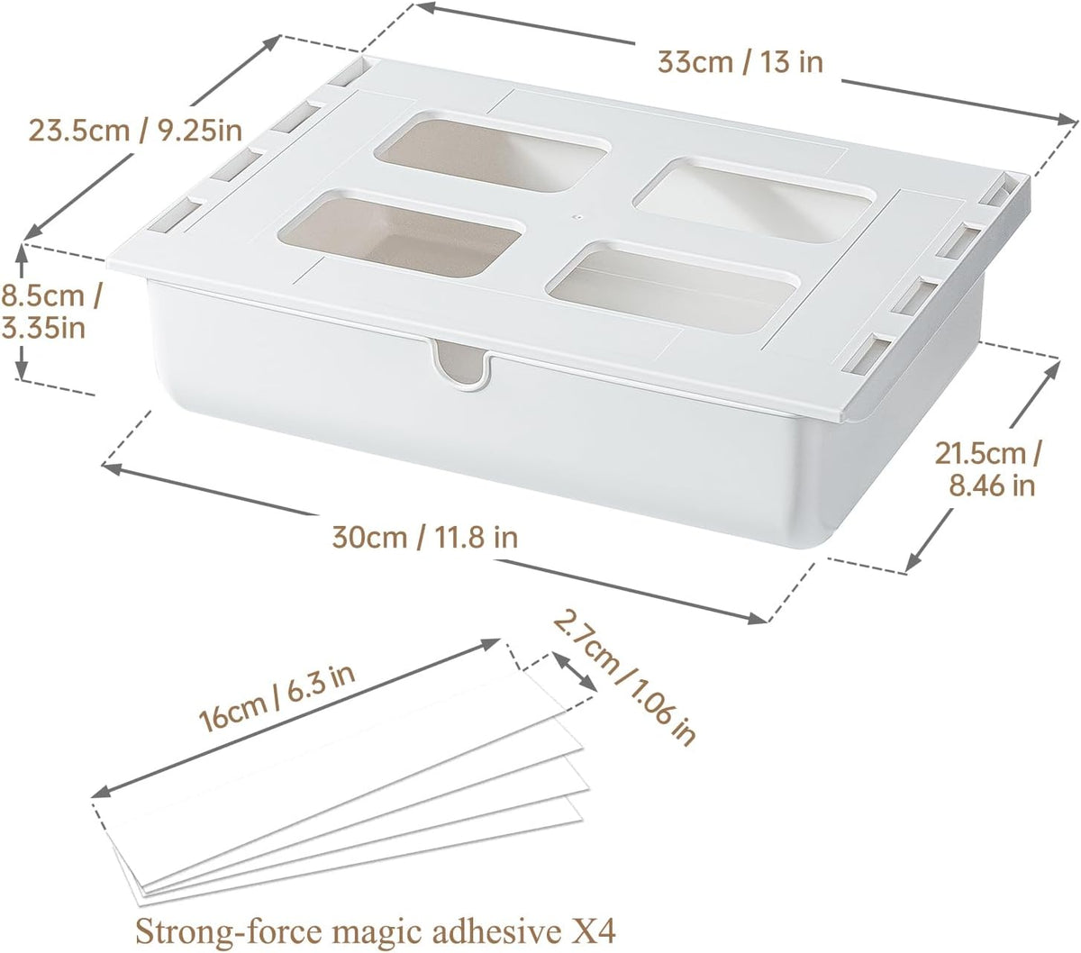 Under Desk Drawer for Stationery, Adhesive Slide Out, Large