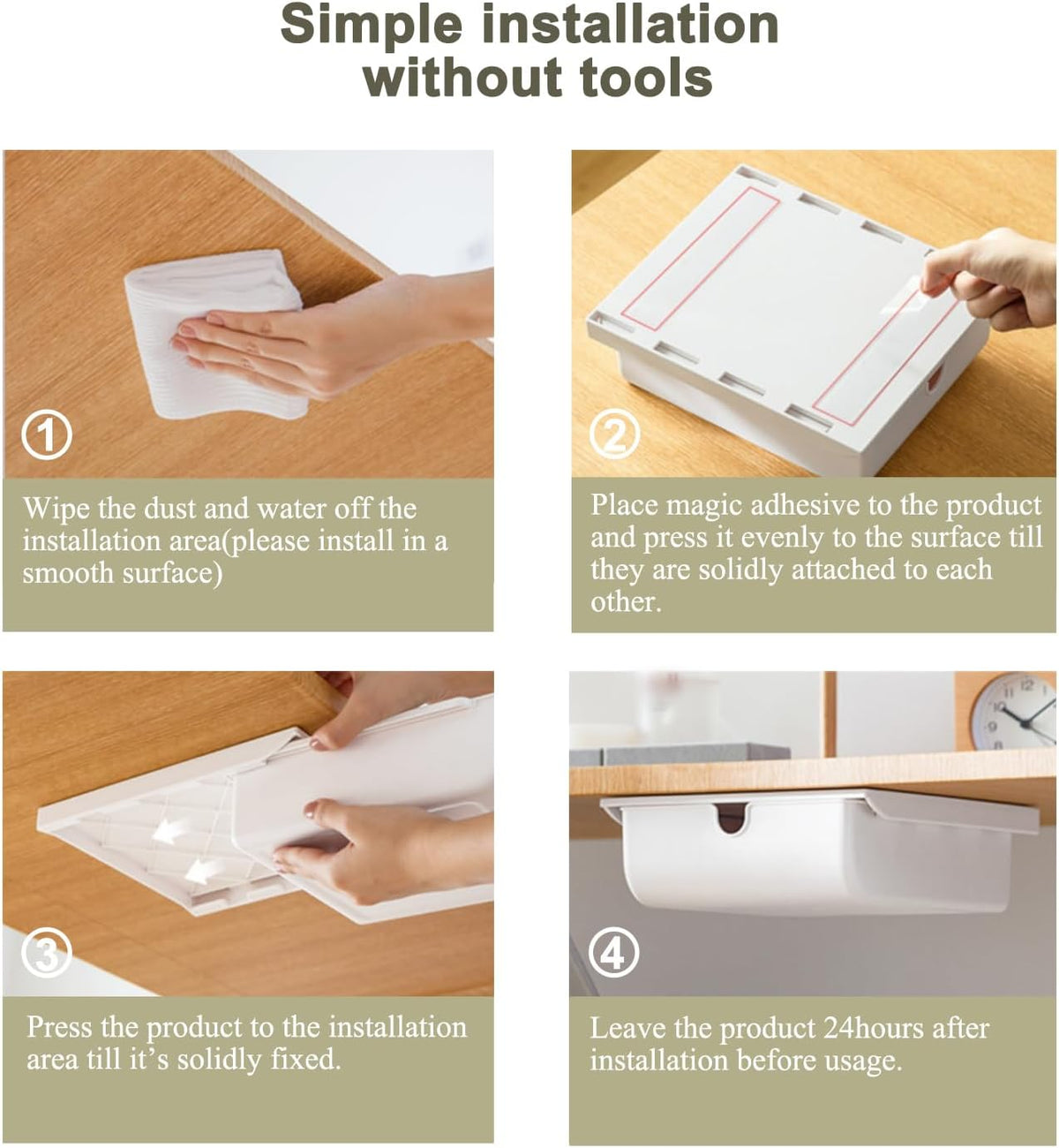 Under Desk Drawer for Stationery, Adhesive Slide Out, Large
