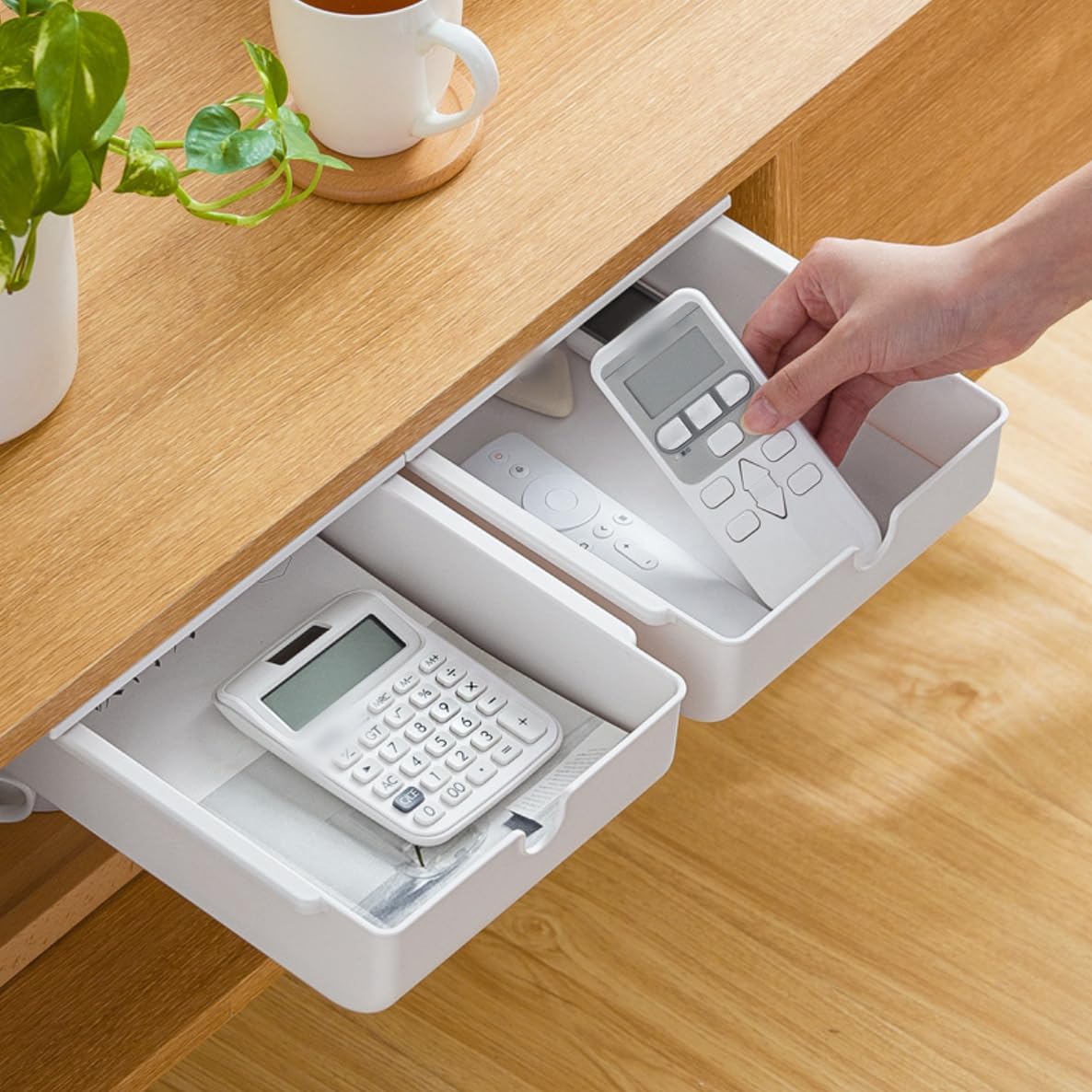 Under Desk Drawer for Stationery, Adhesive Slide Out, Large