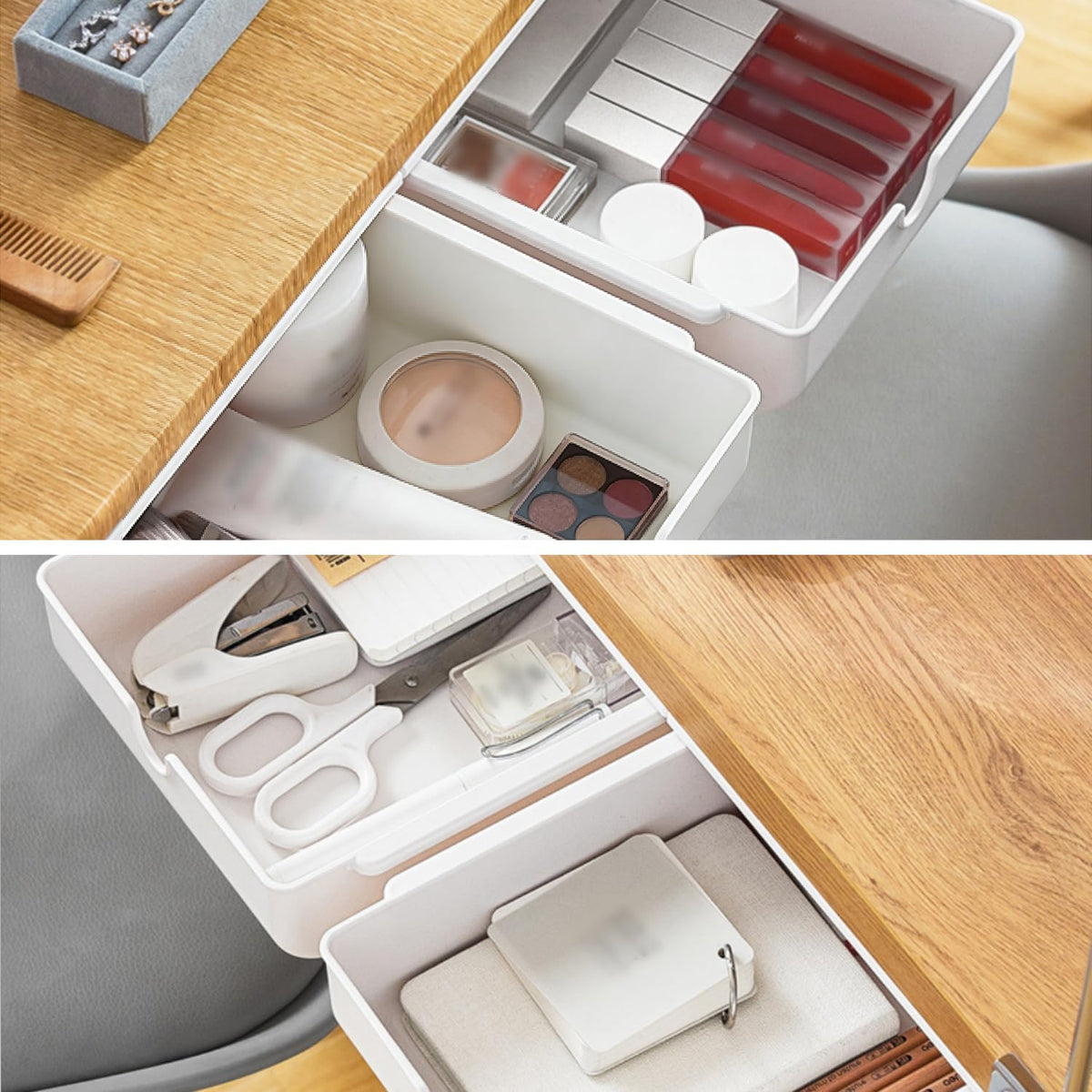 Under Desk Drawer for Stationery, Adhesive Slide Out, Large