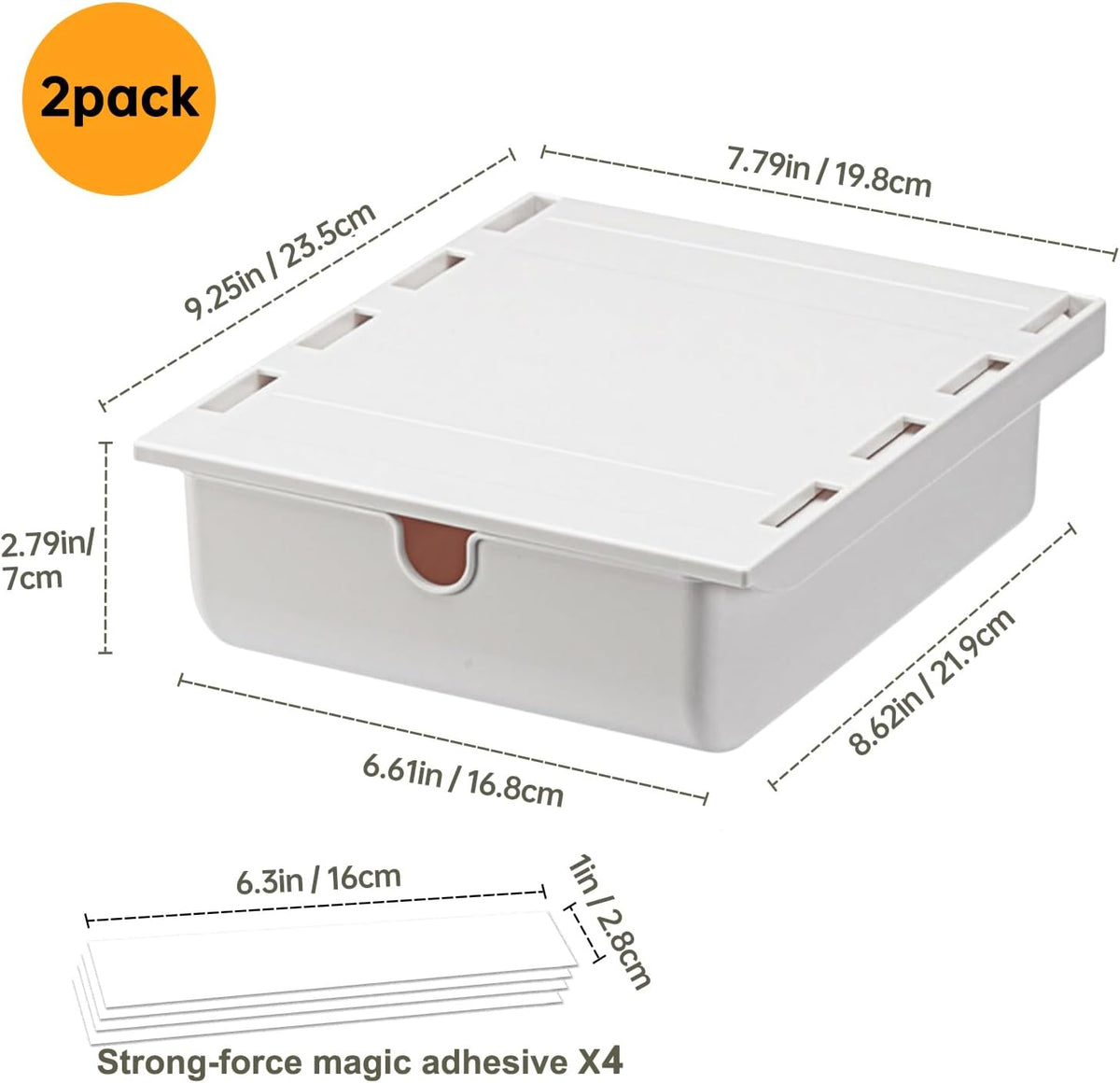 Under Desk Drawer for Stationery, Adhesive Slide Out, Large