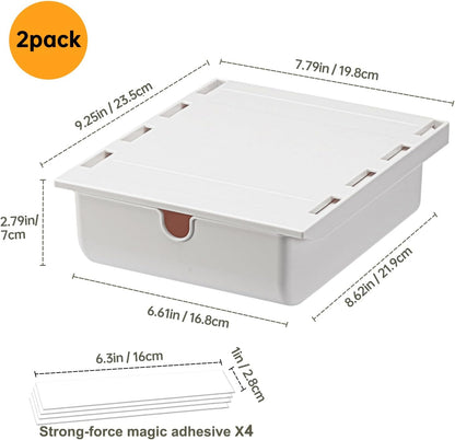 Under Desk Drawer for Stationery, Adhesive Slide Out, Large