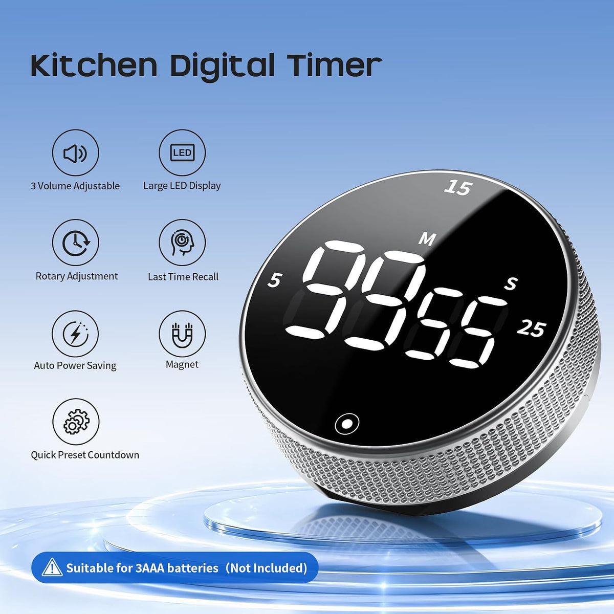 Digital Kitchen Timer, Magnetic Visual Timer with Large LED Display