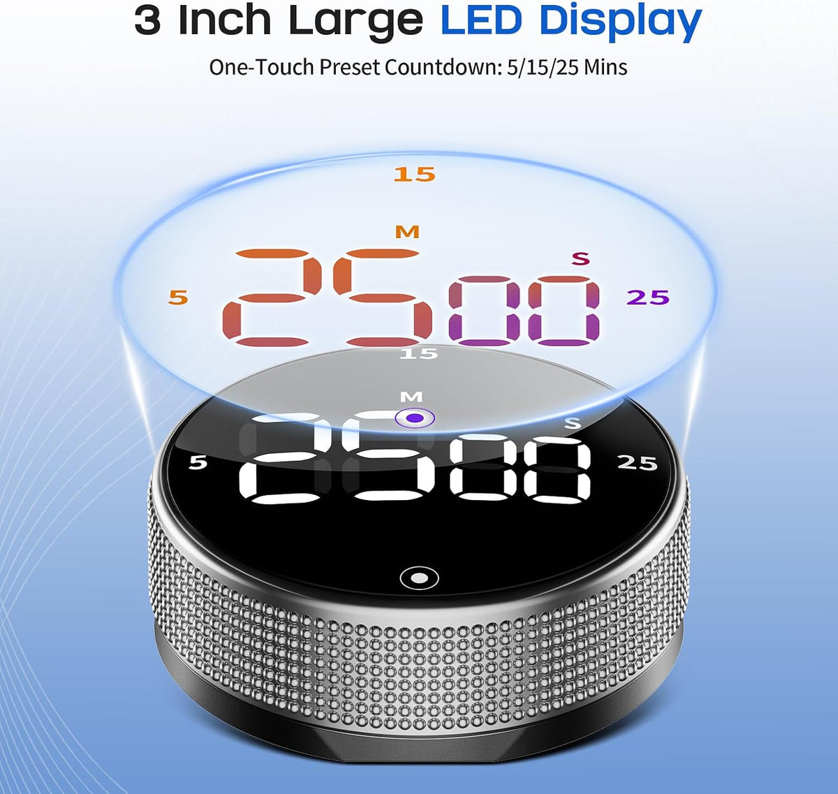Digital Kitchen Timer, Magnetic Visual Timer with Large LED Display