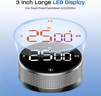 Digital Kitchen Timer, Magnetic Visual Timer with Large LED Display