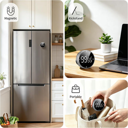 Digital Kitchen Timer, Magnetic Visual Timer with Large LED Display