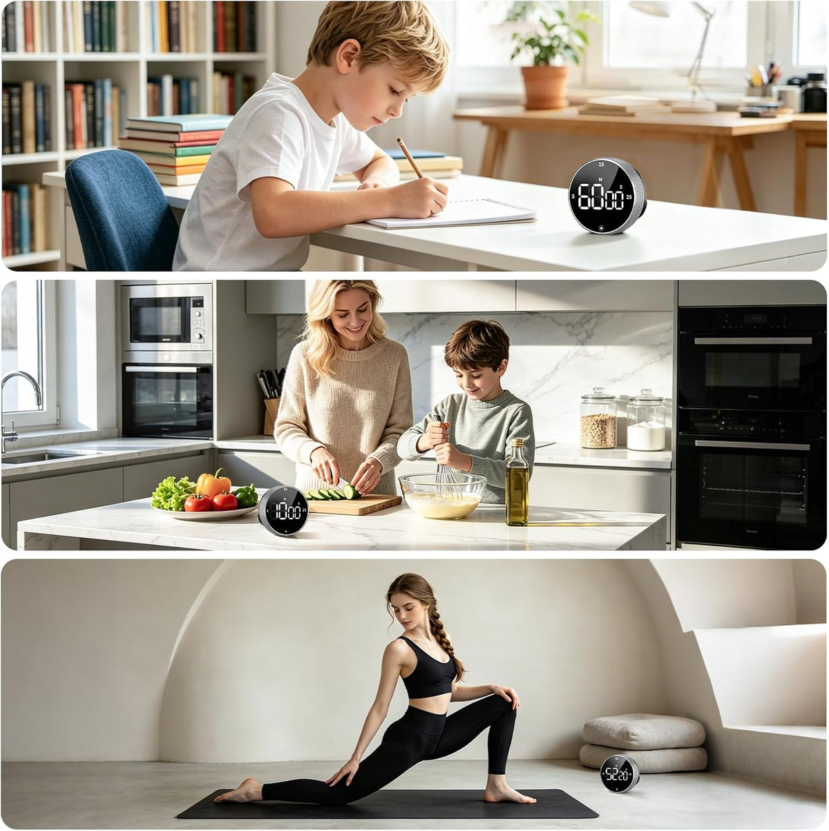 Digital Kitchen Timer, Magnetic Visual Timer with Large LED Display