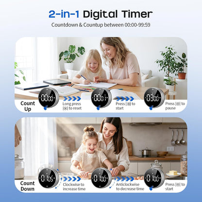 Digital Kitchen Timer, Magnetic Visual Timer with Large LED Display